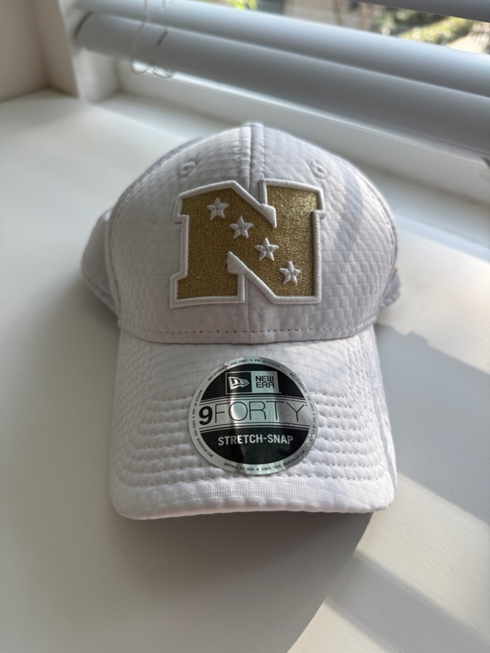 New Era White Cap with Gold 'N' Patch and Stars